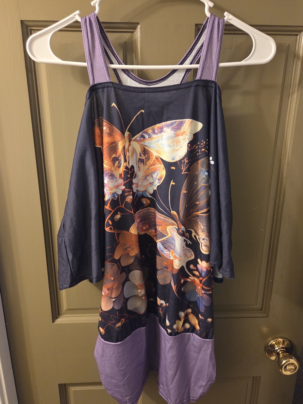 Purple & Navy Butterfly Floral Off The Shoulder Tank - Women's Top